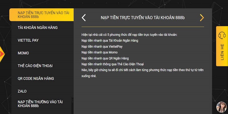 Điều khoản điều kiện nạp tiền tại 888b